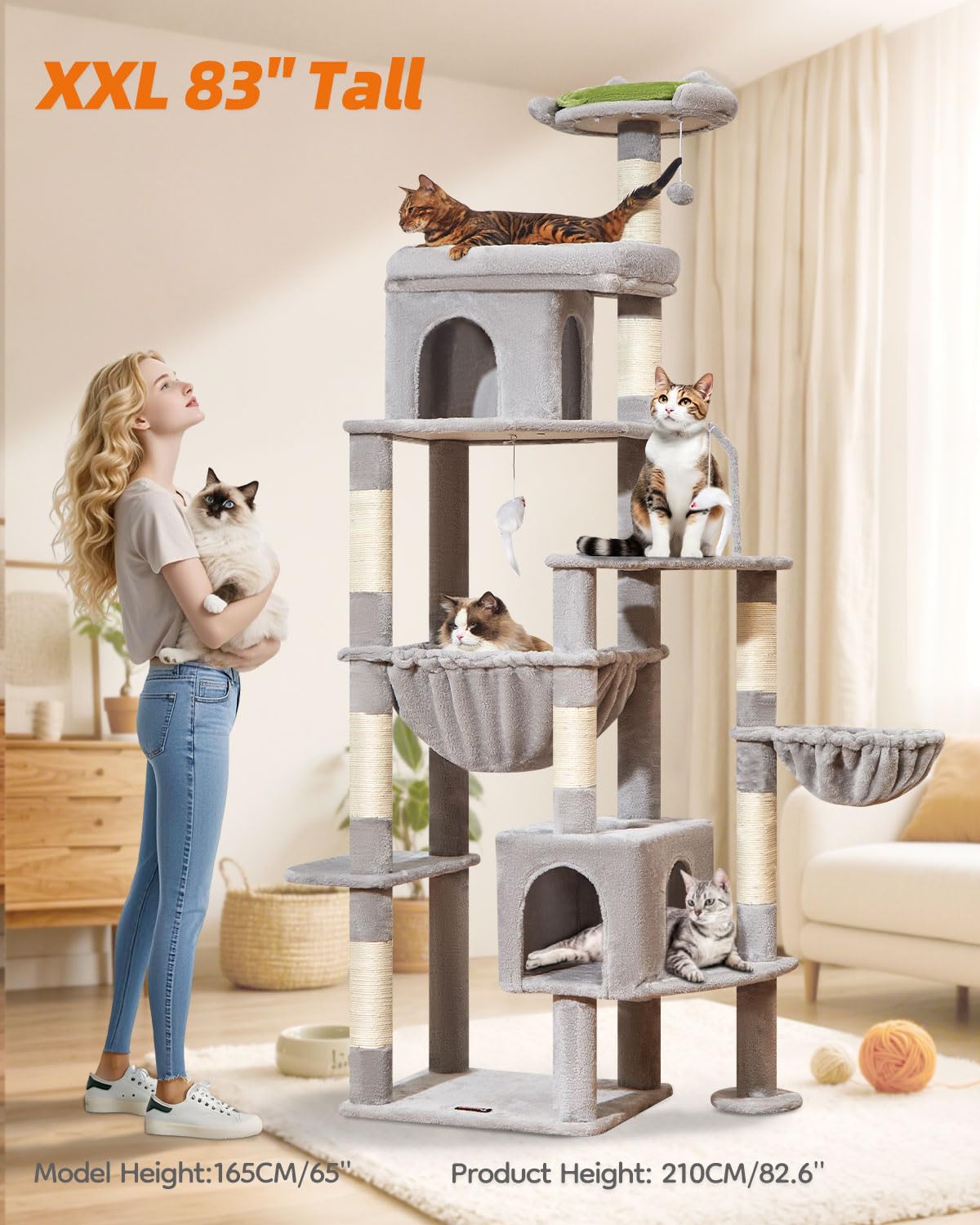 taoqimiao two-cando cat condo provides comfy elevated resting space.