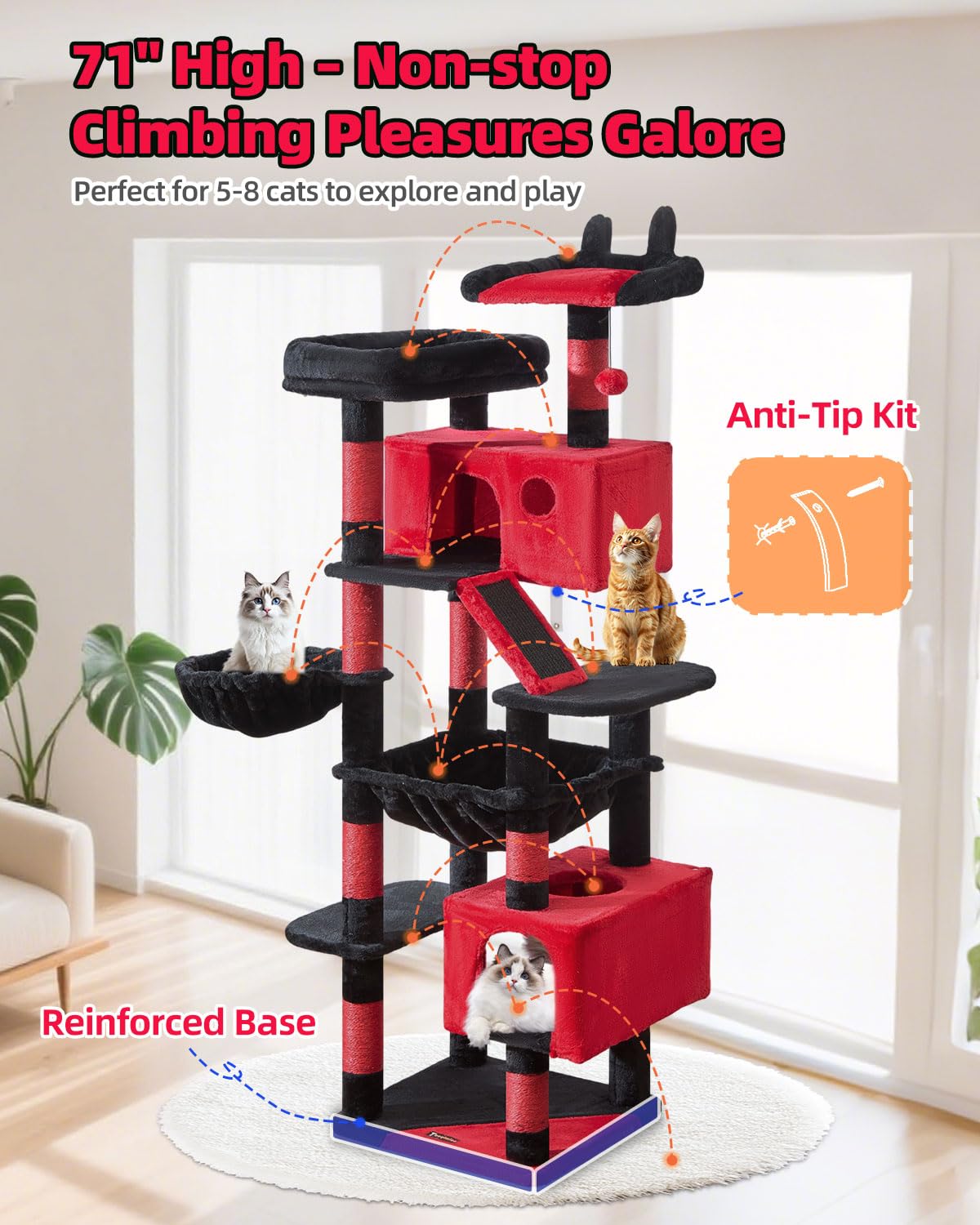 Taoqimiao Gothic Cat Tree 71-Inch sturdy metal frame for durability