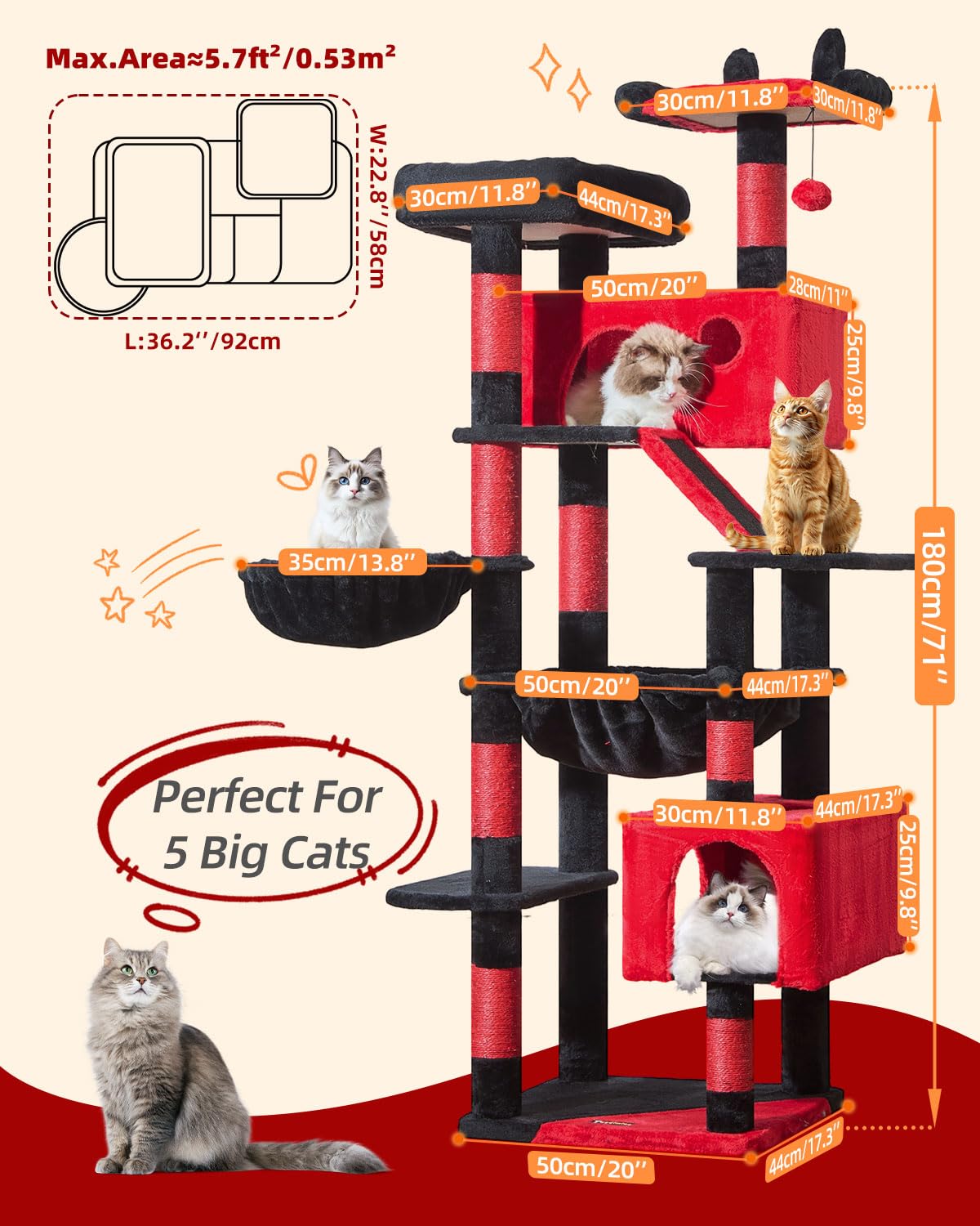 Taoqimiao Gothic Cat Tree 71-Inch multi-level design encourages climbing and exploration
