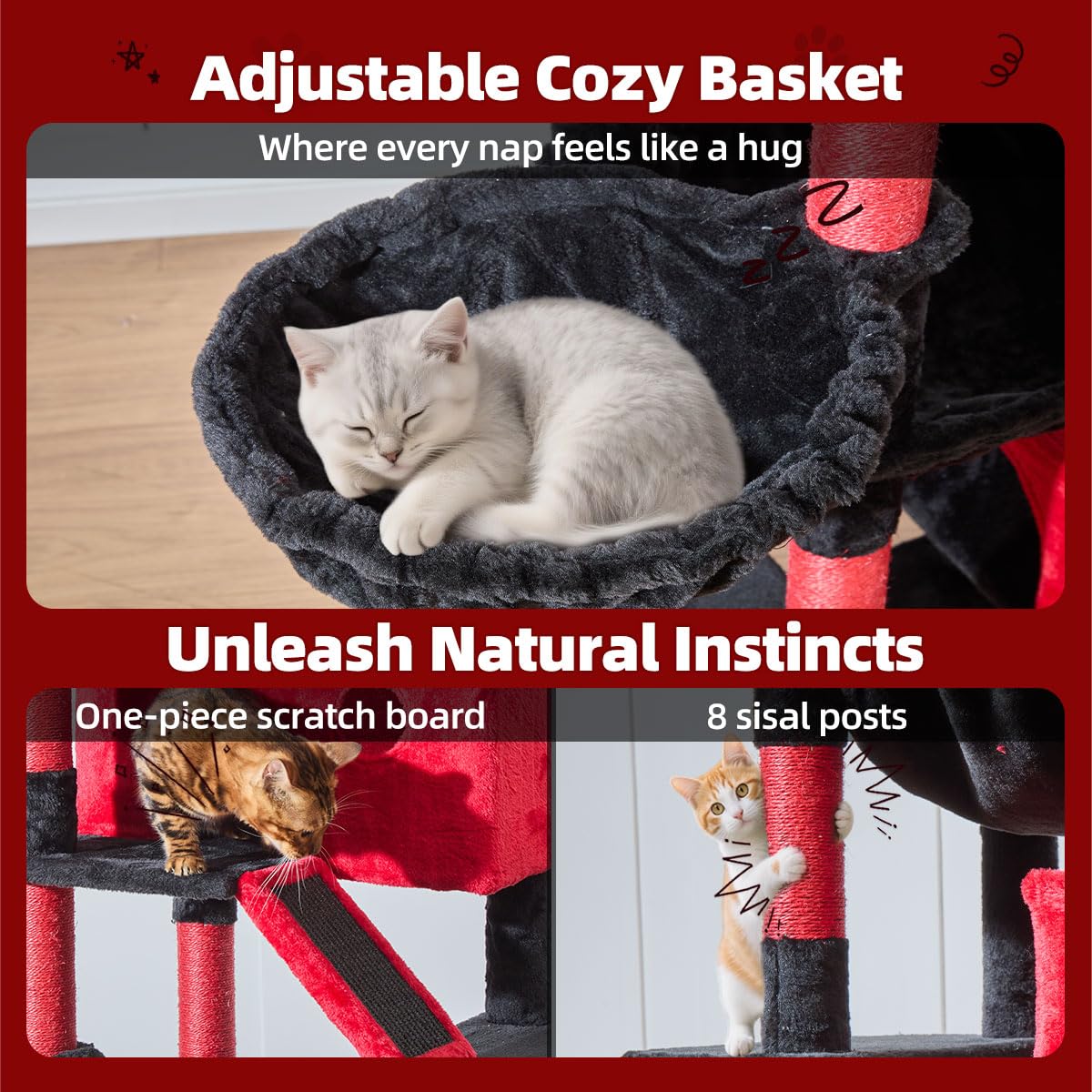 Taoqimiao Gothic Cat Tree 71-Inch scratch board engages scratching instincts