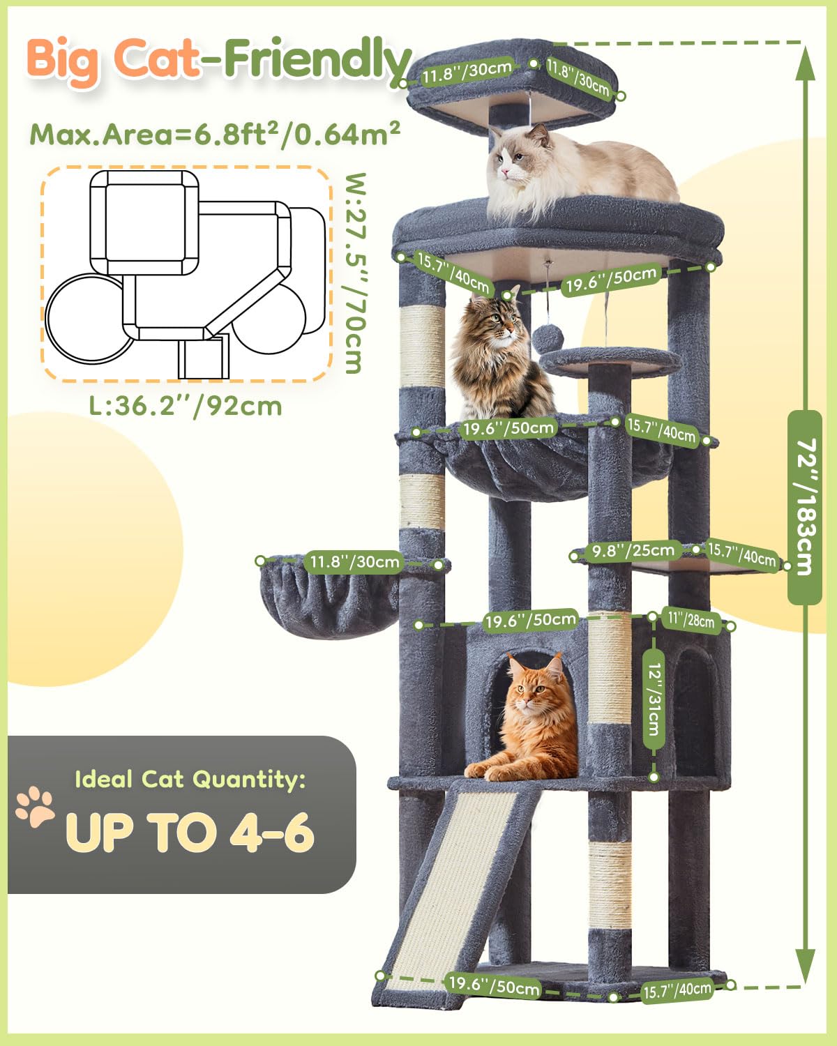 Taoqimiao MS045G five sisal posts encourage healthy scratching from every angle.