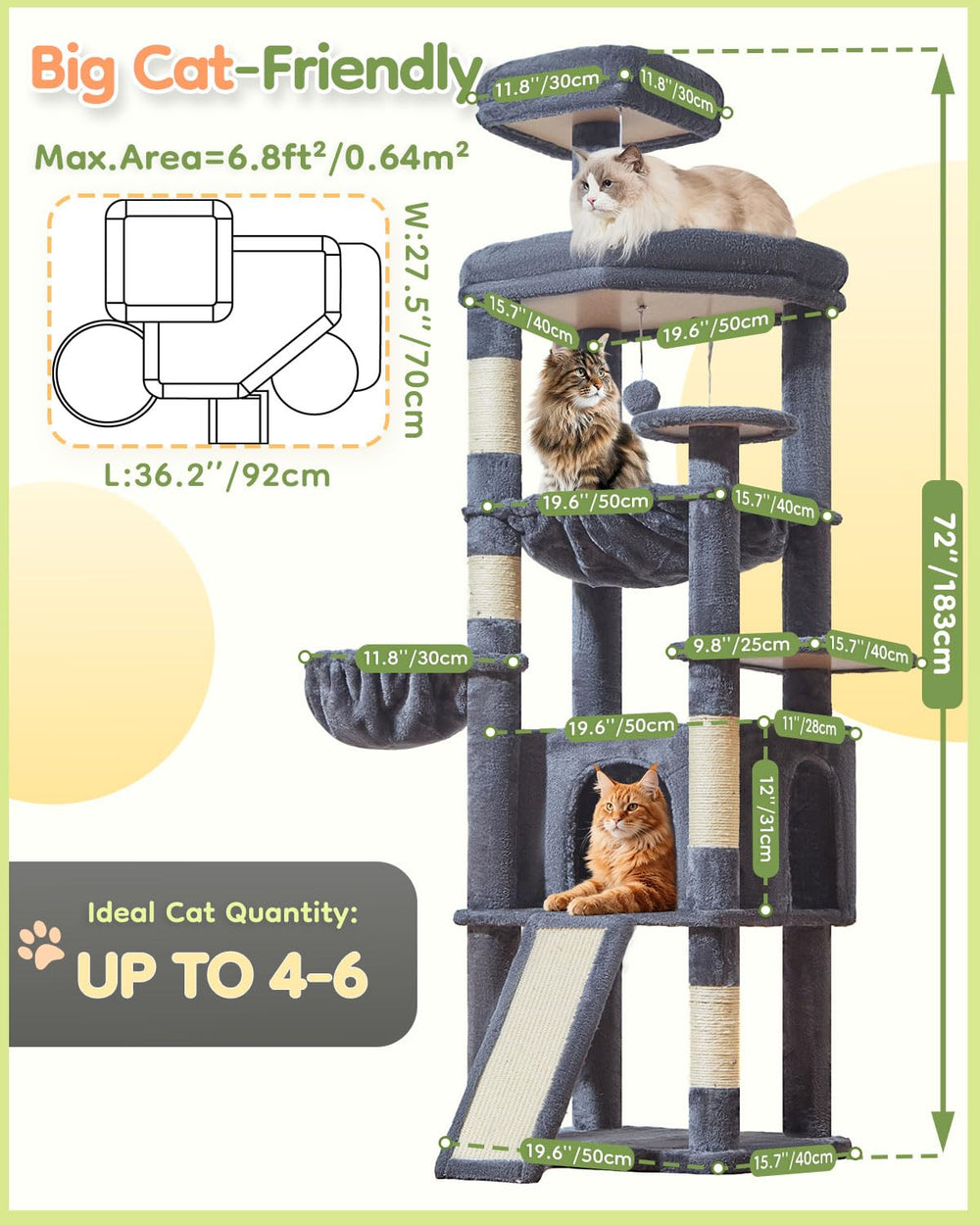 Taoqimiao MS045G five sisal posts encourage healthy scratching from every angle.