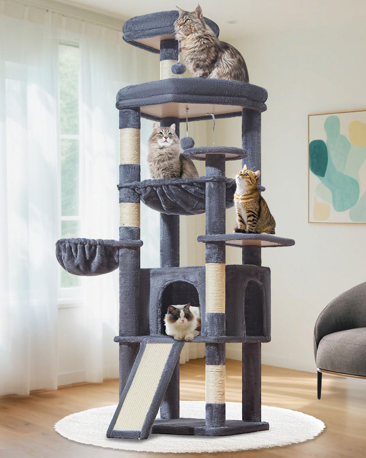Taoqimiao MS045G top platform provides a high lookout perch for curious cats.