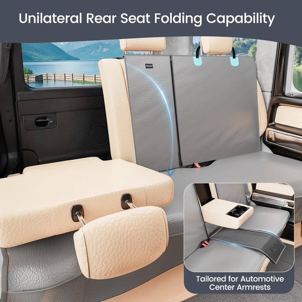 Tapizado dog car seat cover two vertical zippers allow one-side fold for gear.