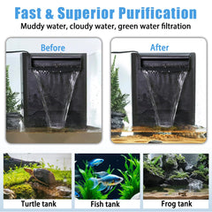 Tararium 290GPH turtle filter water flow demonstrates strong circulation and oxygenation benefits