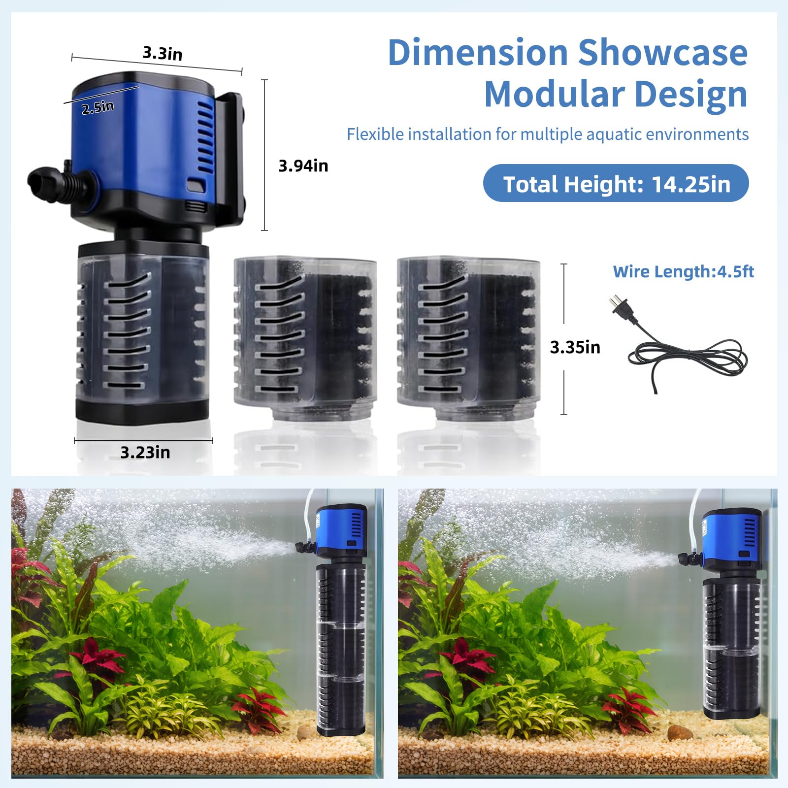 Tararium aquarium filter 400gph adjustable air control enables customized aeration