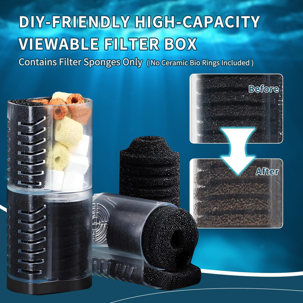 Tararium aquarium filter 400gph internal sponge area highlights 3-stage filtration