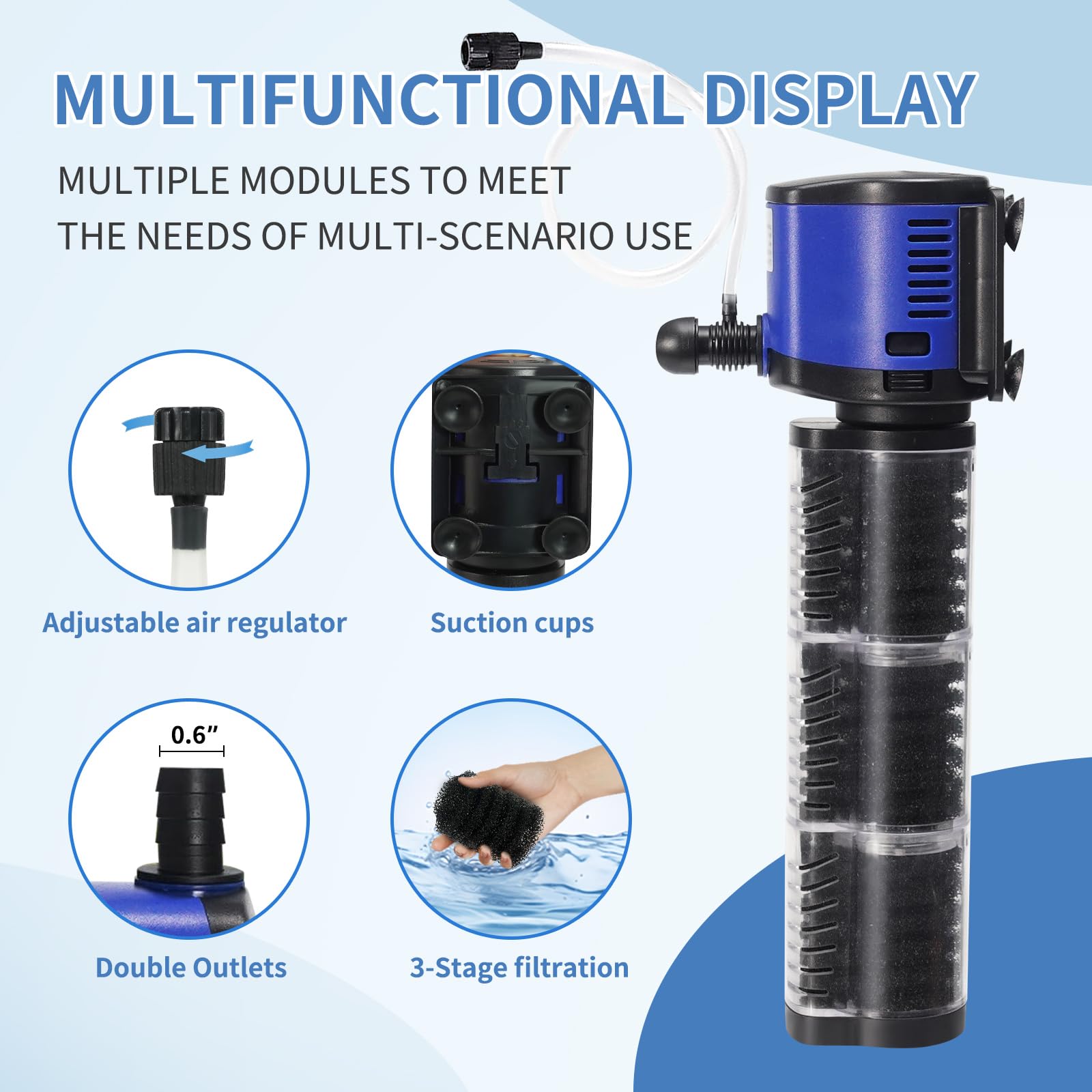 Tararium aquarium filter 400gph side view shows easy placement and quick setup