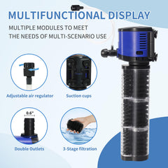 Tararium aquarium filter 400gph side view shows easy placement and quick setup