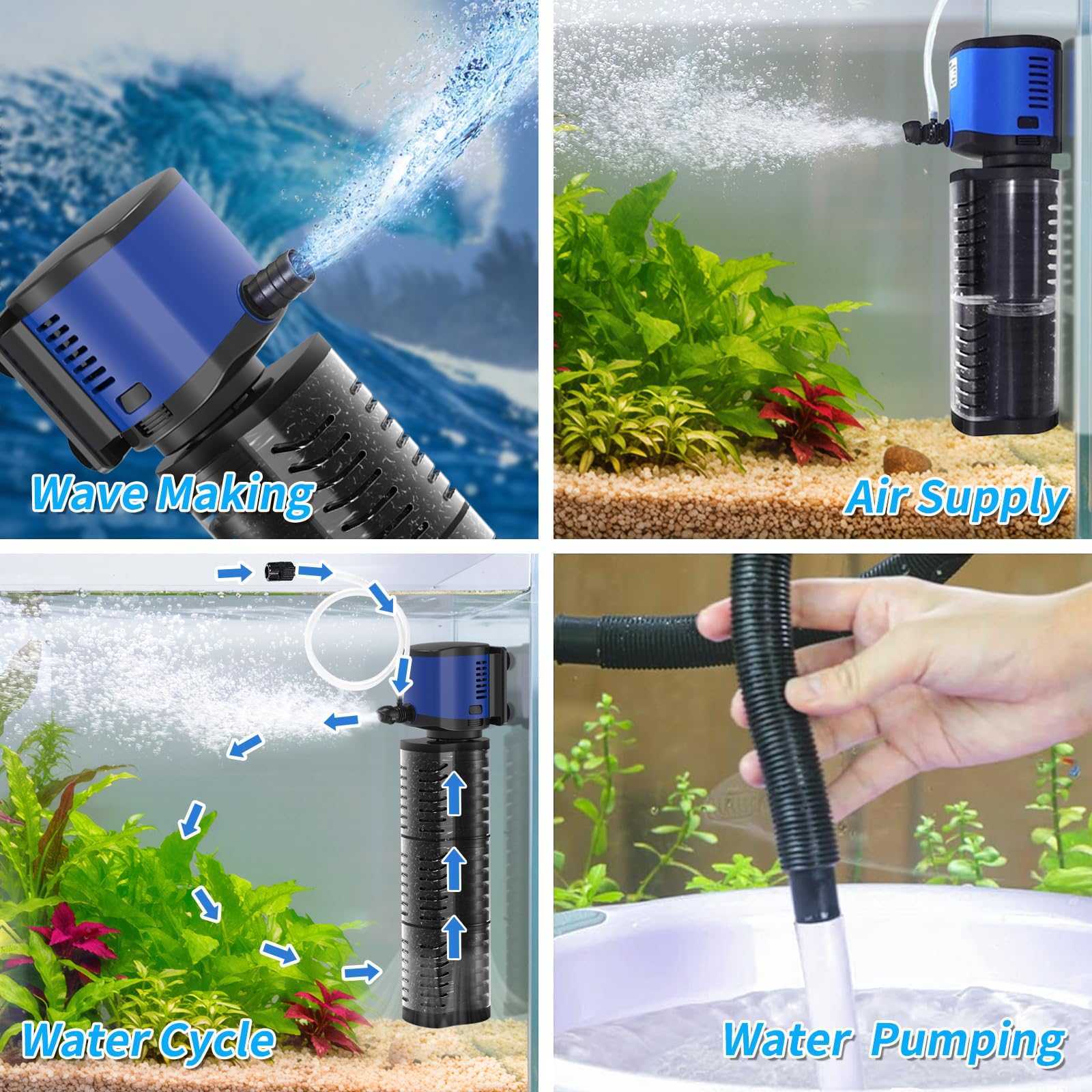 Tararium aquarium filter 400gph wave maker demonstrates strong water movement for vibrant habitats