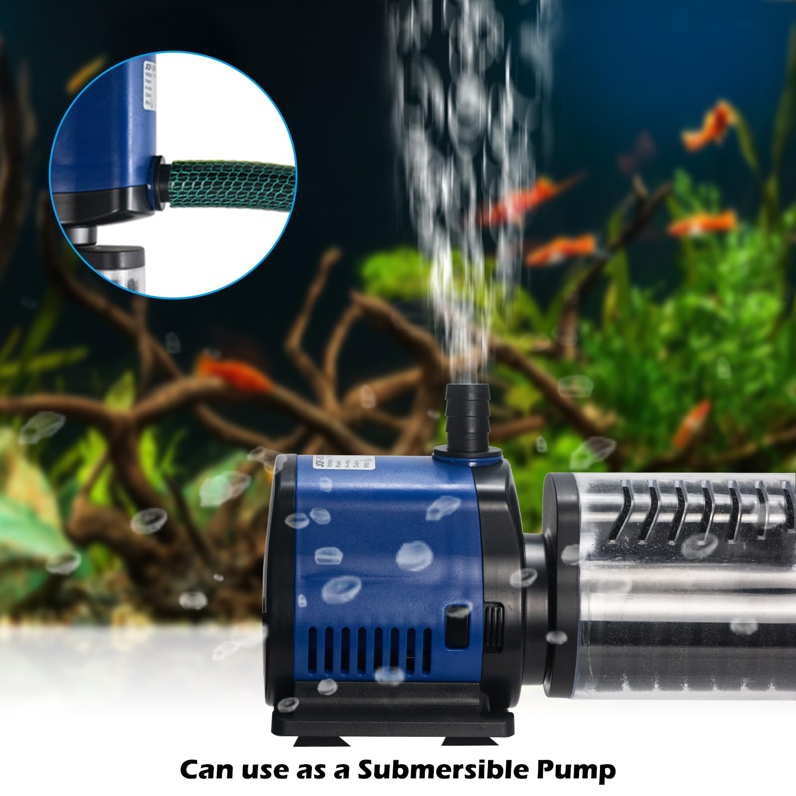 Tararium fish tank filter submersible in tank shows versatile placement for freshwater and saltwater setups.