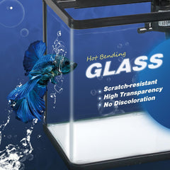 TARARIUM 2-gallon fish tank side view fits neatly on desks or shelves.