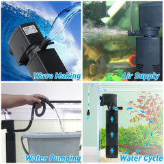 Tararium submersible aquarium filter provides strong tank circulation.