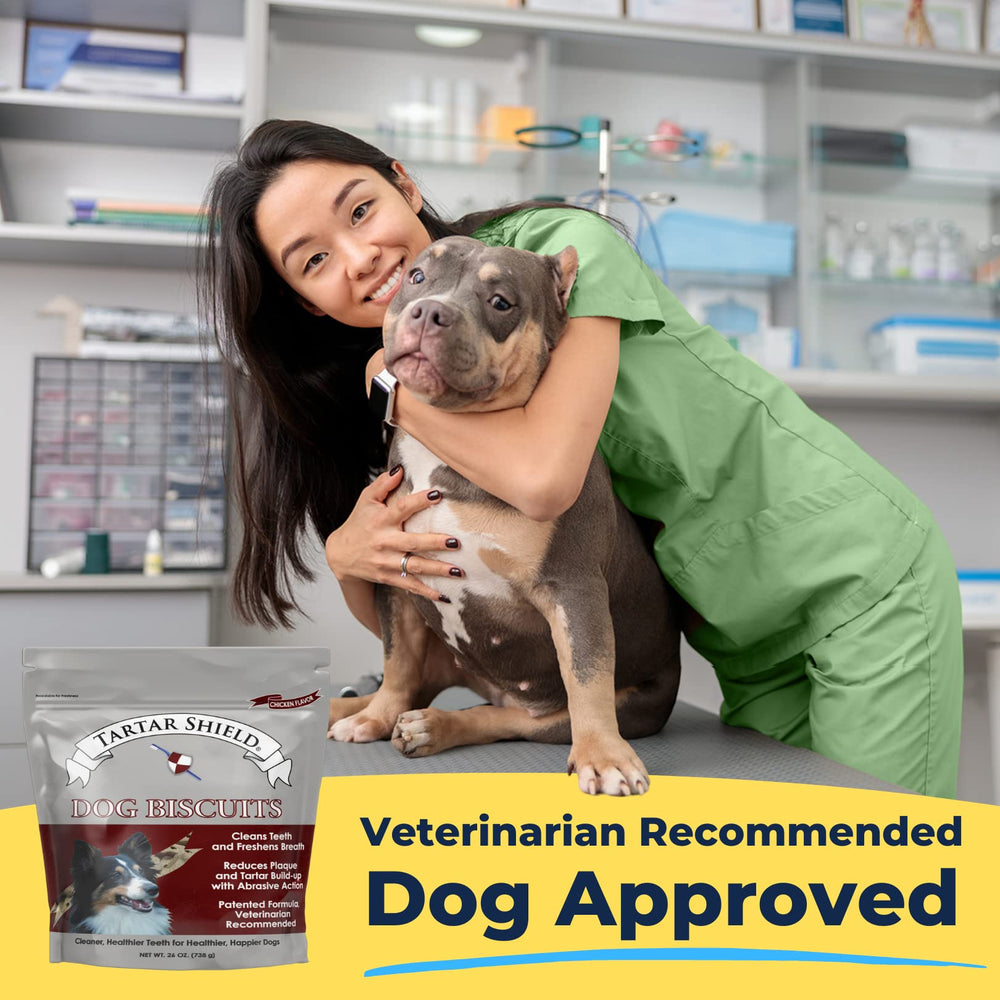 Tartar Shield biscuits image highlights fresh breath potential and palatable chicken flavor.