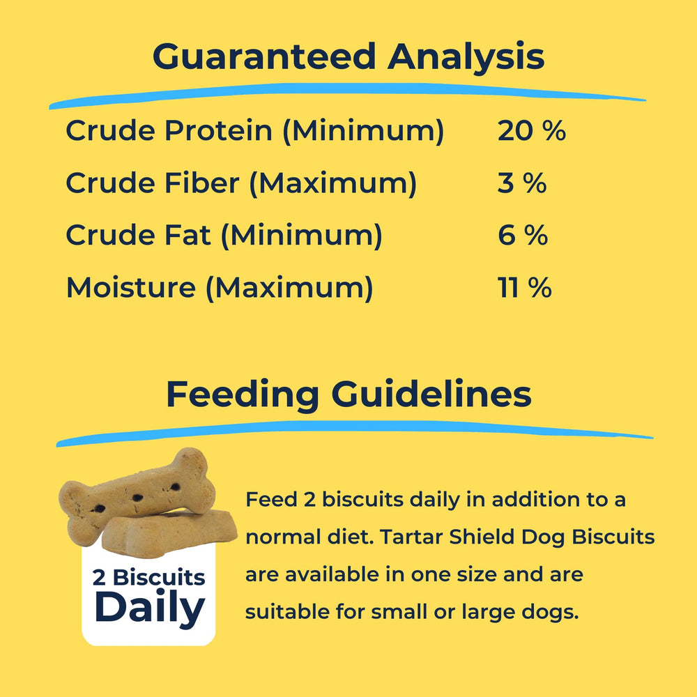 Tartar Shield nutrition label illustration underscores vitamins and minerals for overall canine health.