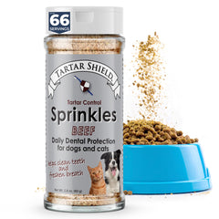 Tartar Shield Dental Sprinkles pour for easy oral care topper.