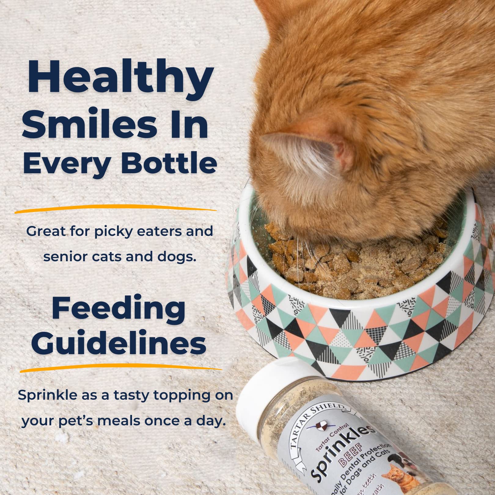 Tartar Shield Dental Sprinkles vet-recommended product fosters confidence in pet parents.