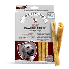 Tartar Shield front packaging for large dogs shows Soft Rawhide Chew for daily dental treats.