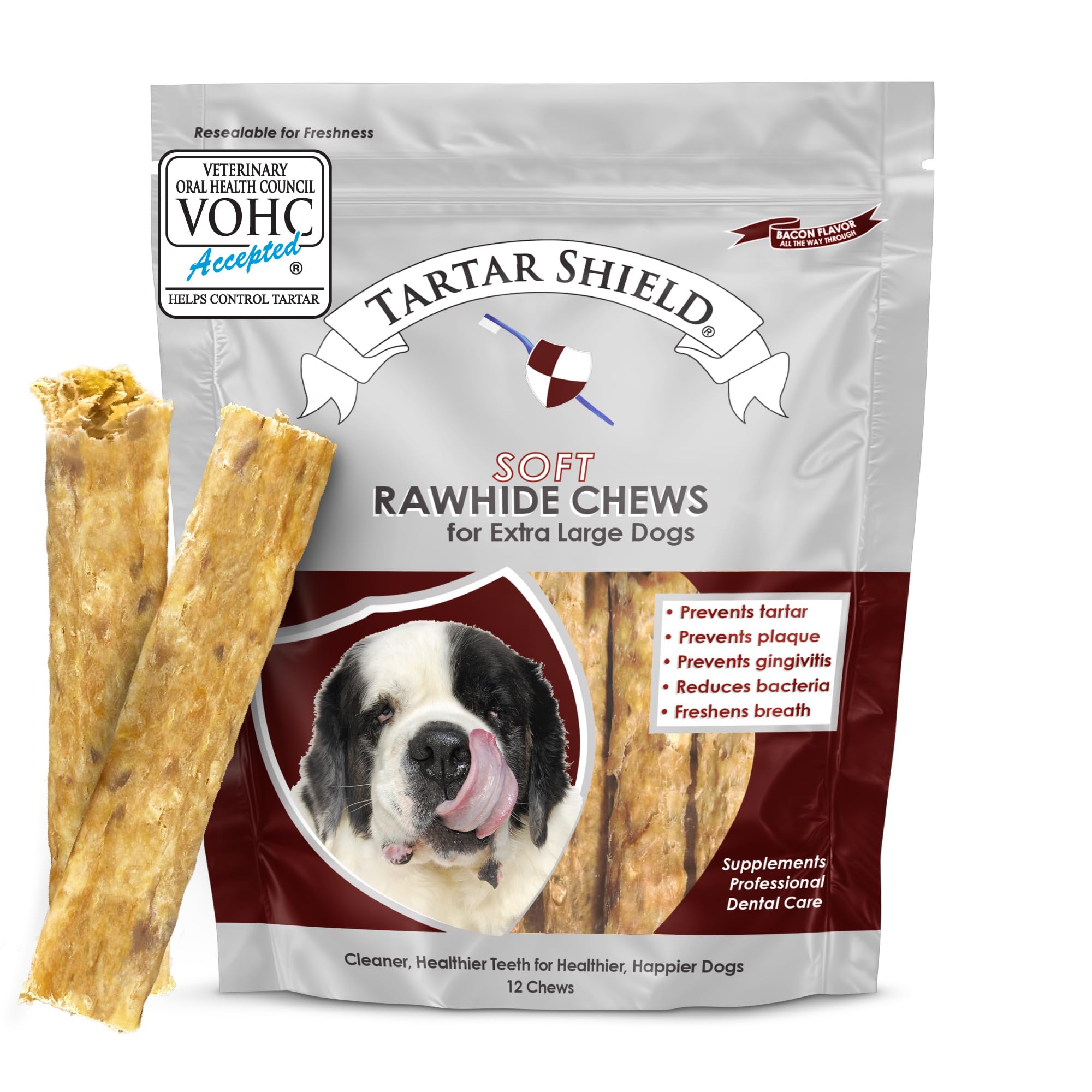Tartar Shield packaging image shows USA-made dental chews for XL dogs.