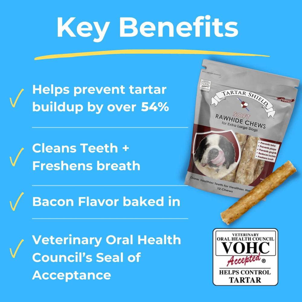 Tartar Shield bacon-flavor chews provide a tasty reward for dogs.