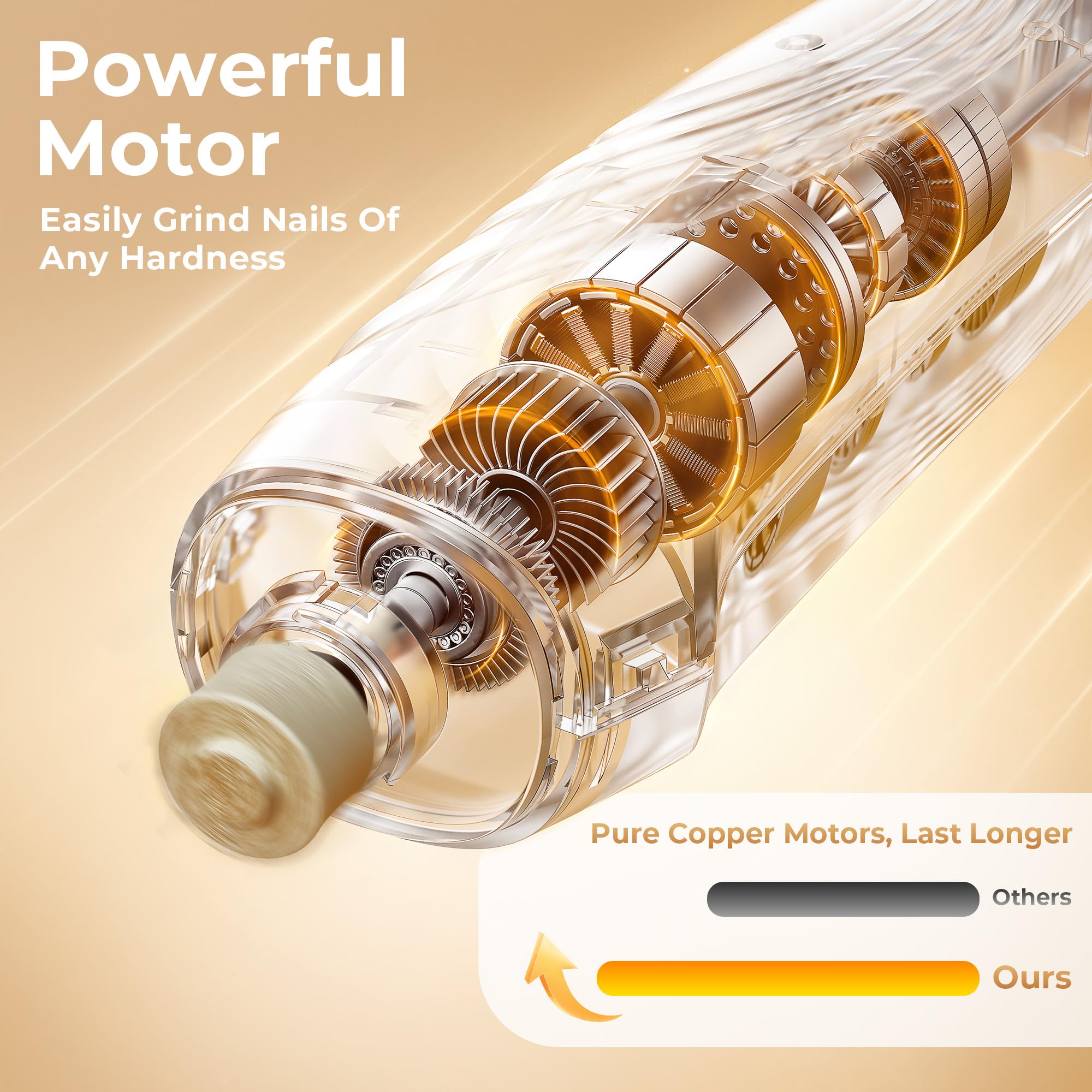 Taruphic upgraded turbo motor delivers powerful yet gentle nail grinding.