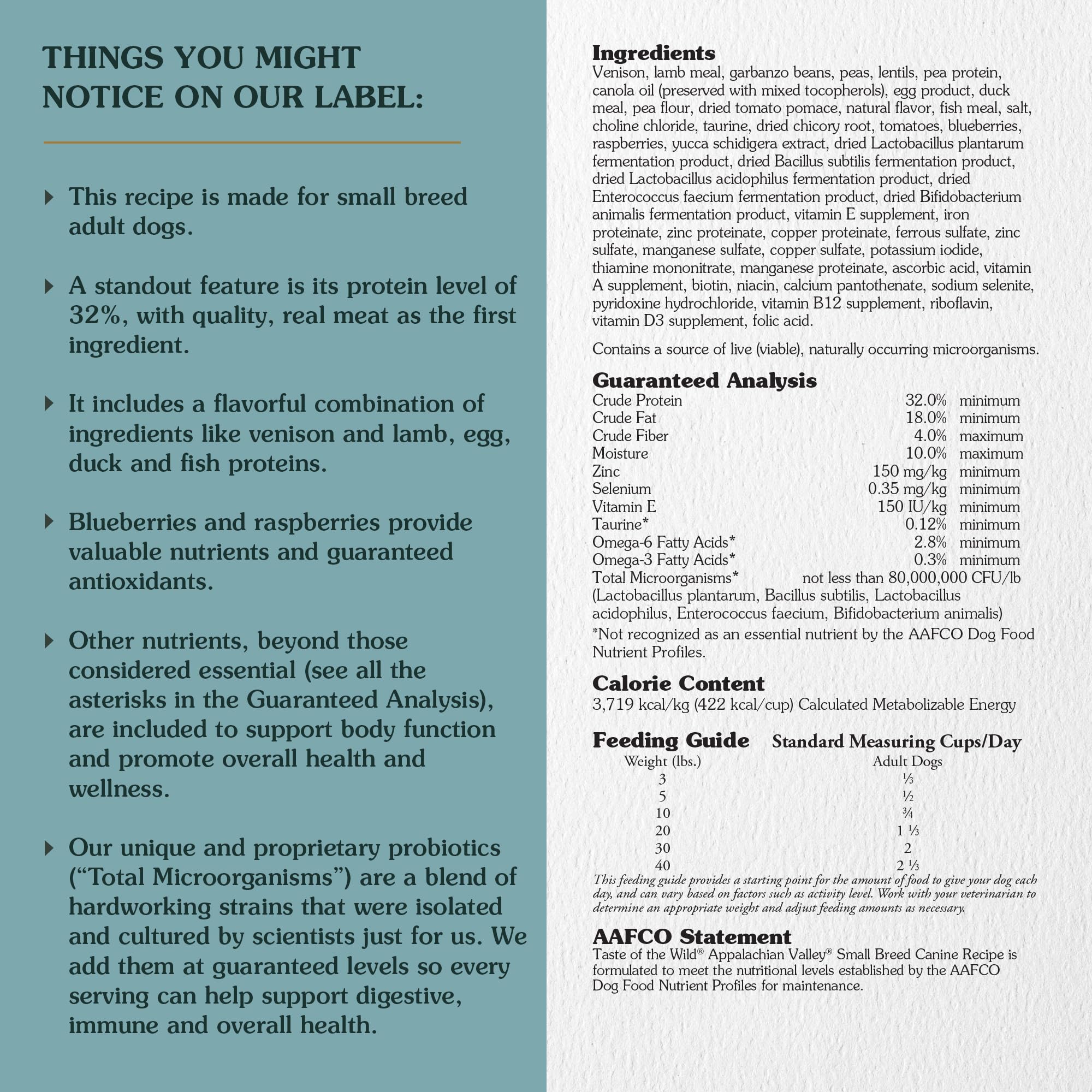 Taste of the Wild probiotic-rich formula with K9 strains supports digestion for small dogs