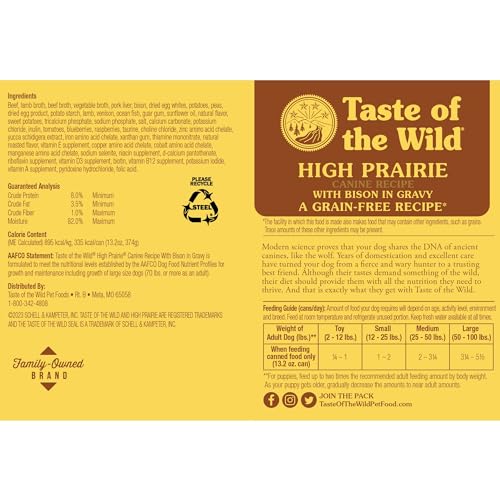 Taste of the Wild High Prairie bison-in-gravy serving bowl showcases tasty, energy-boosting meal.
