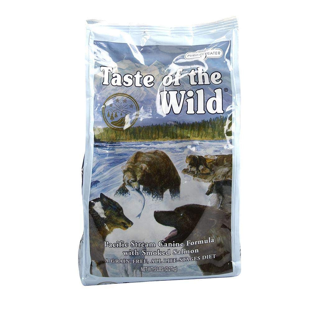 Taste of the Wild Pacific Stream dog food bag with smoked salmon for grain-free energy.
