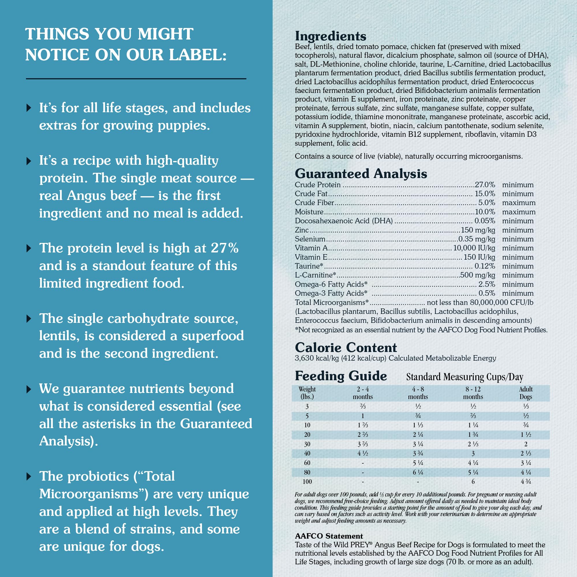 Taste of the Wild PREY dog food bag view showing grain-free recipe.