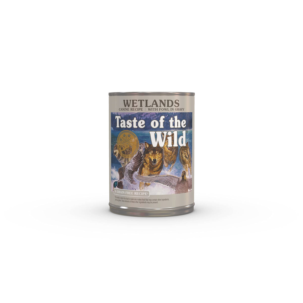 Taste of the Wild Wetlands duck in gravy canned dog food bowl showcases real duck for sturdy energy.