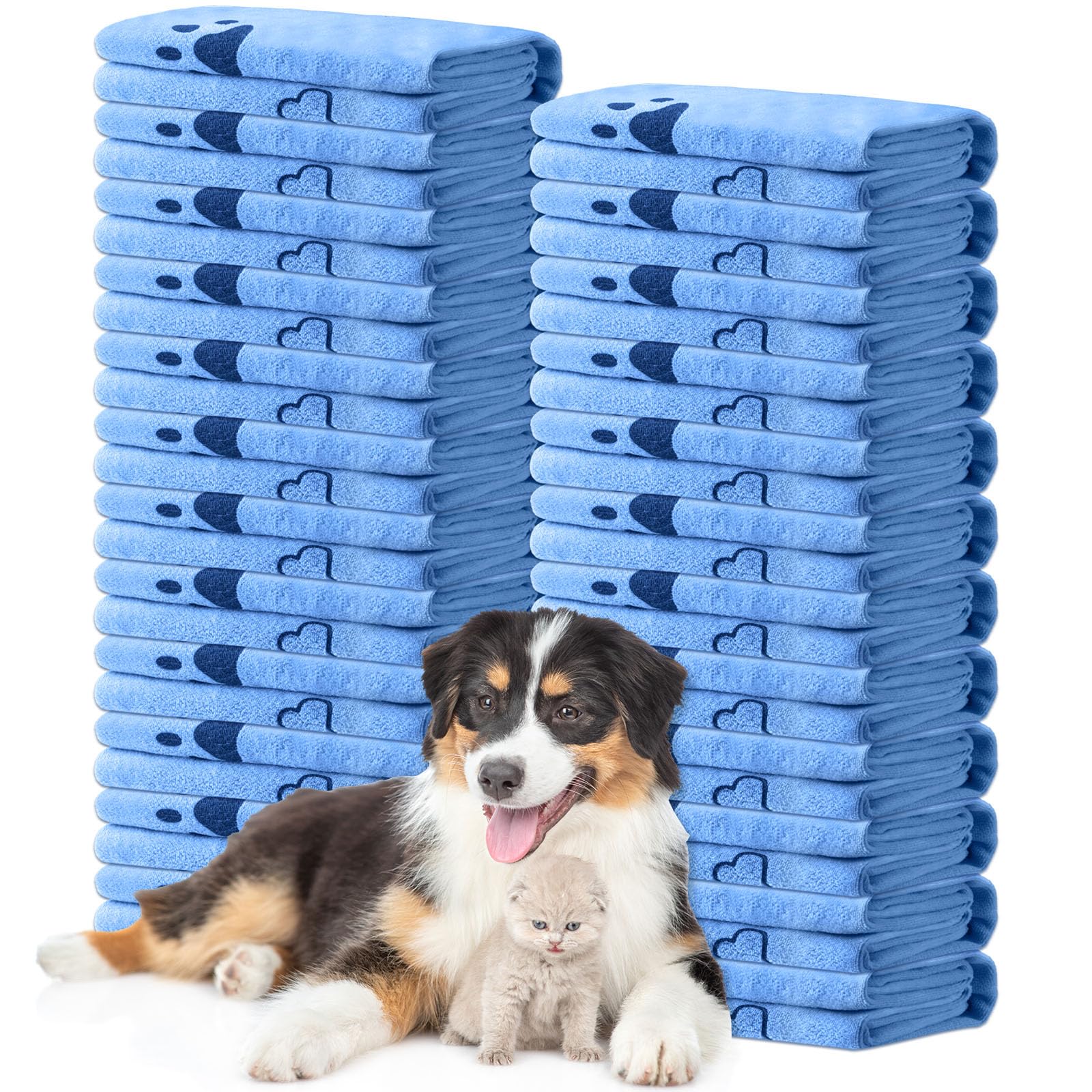 Tatuo dog towels blue bone pattern front view for quick-dry pet drying.