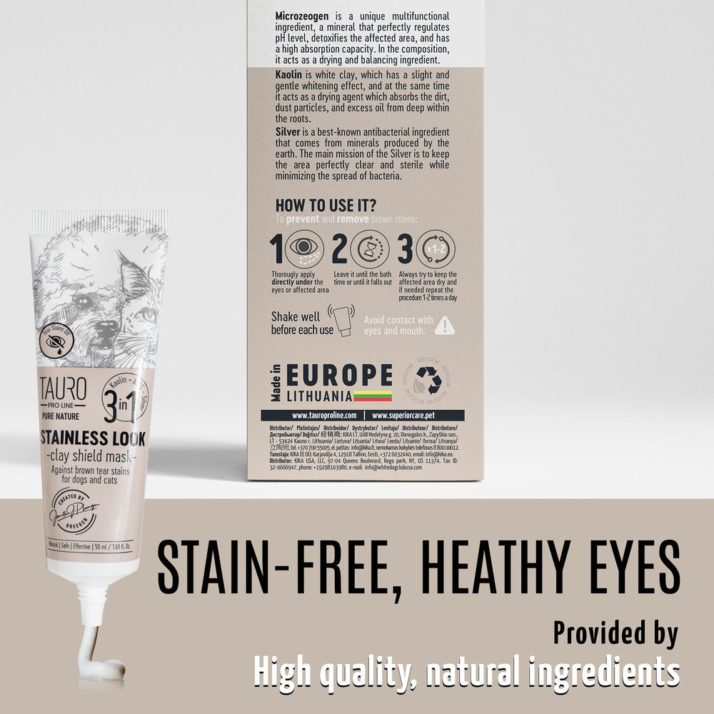 Tauro Pro Line before-after montage highlights stain reduction from routine care.