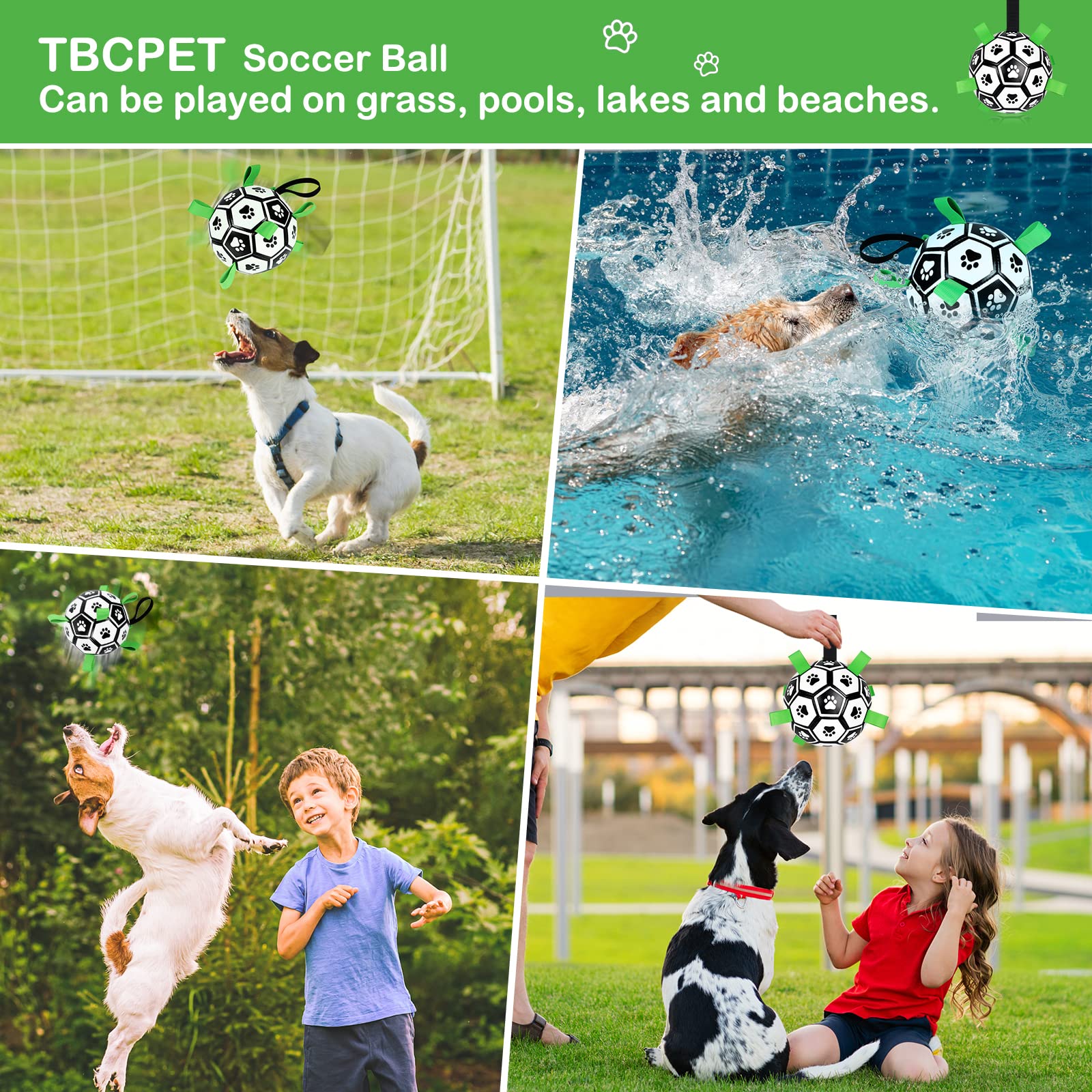 TBC PET ball strap detail enhances grip for tug toss and pull play.