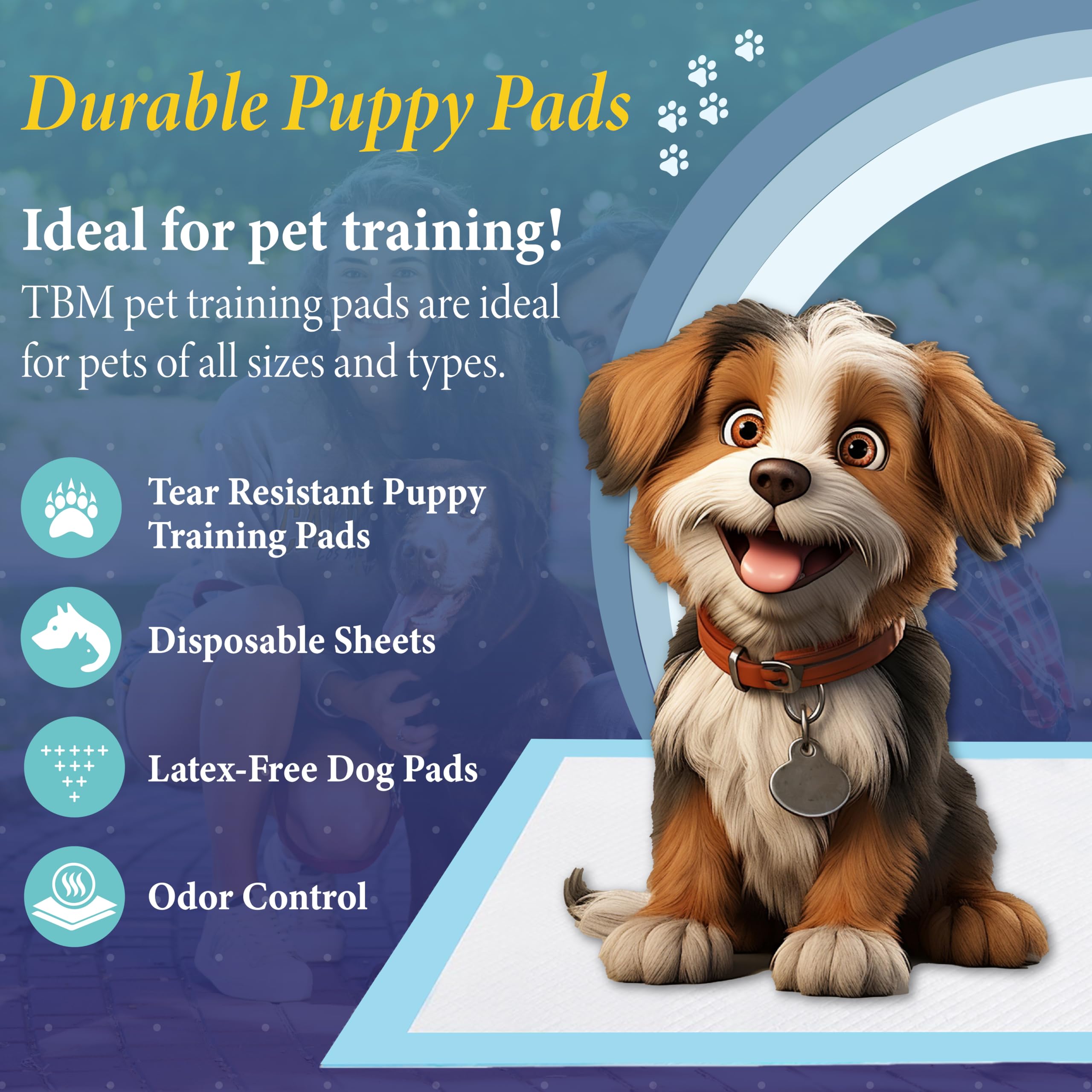 TBM Puppy Pads easy disposal for busy pet owners.