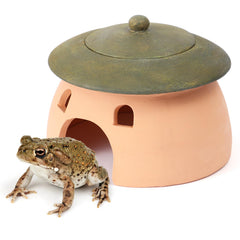 Tbpro terracotta reptile cave front view highlighting durable shelter for toads, frogs, and small reptiles.