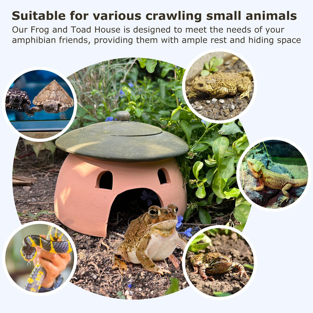 Tbpro terracotta reptile cave garden placement suggests stable shelter in outdoor spaces.
