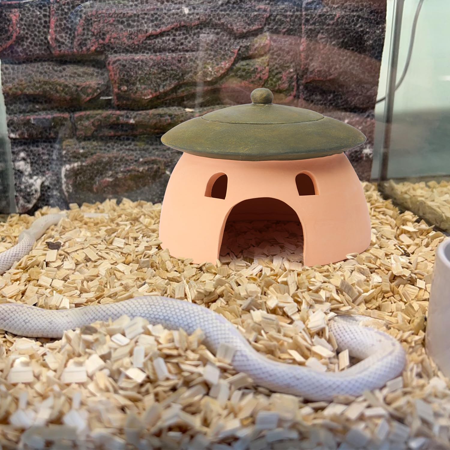 Tbpro terracotta reptile cave open-design demonstrates accessible hiding for reptiles.
