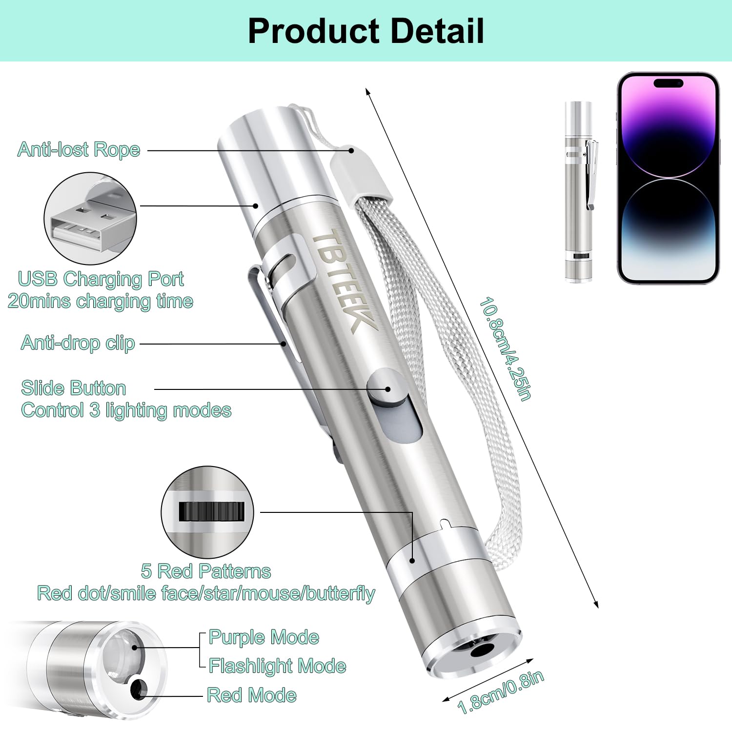 TBTeek cat toy light mode red supports energetic play sessions