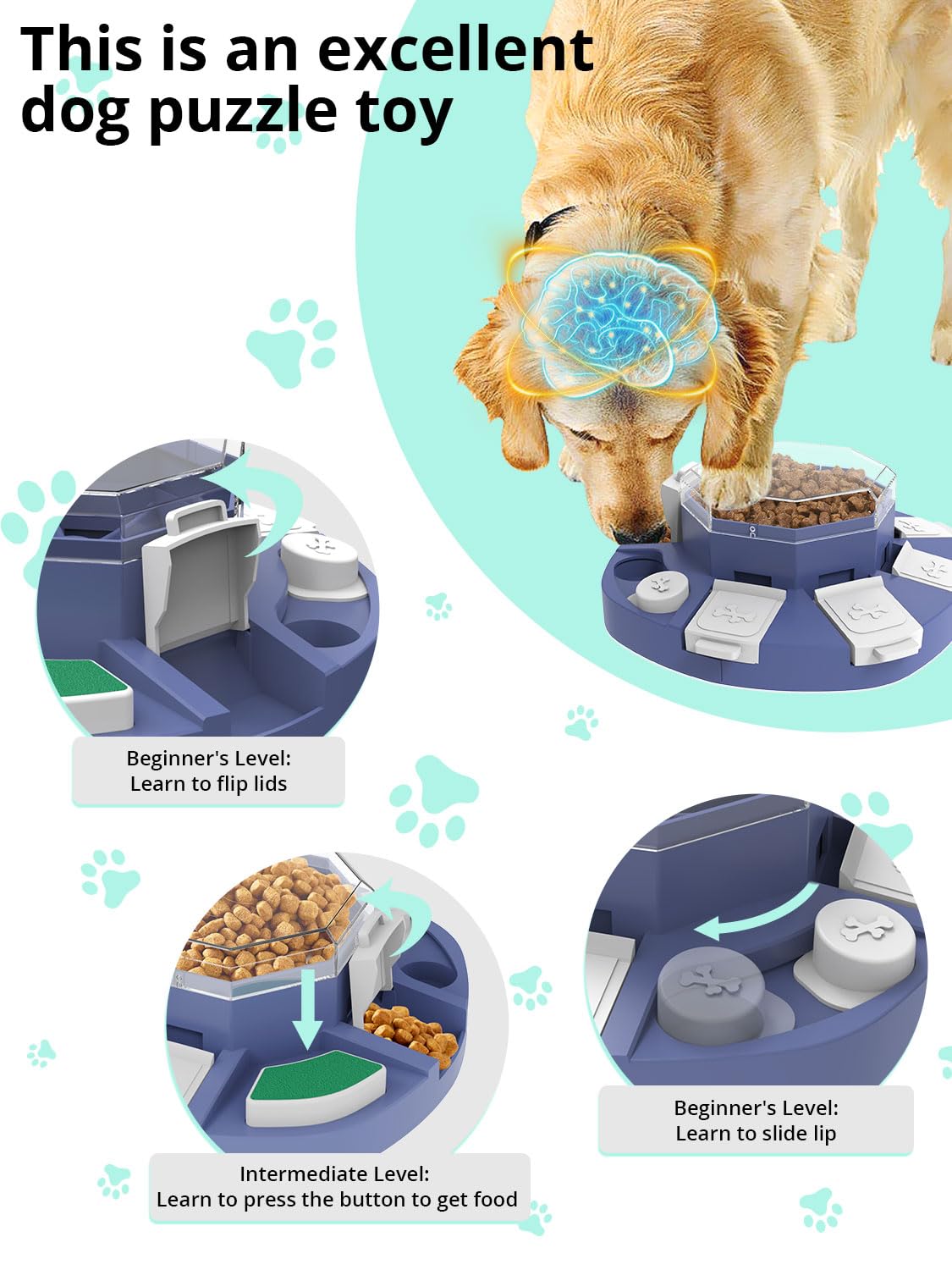 TBTeek dog puzzle toy blue slow-feeder tray promotes mindful eating.