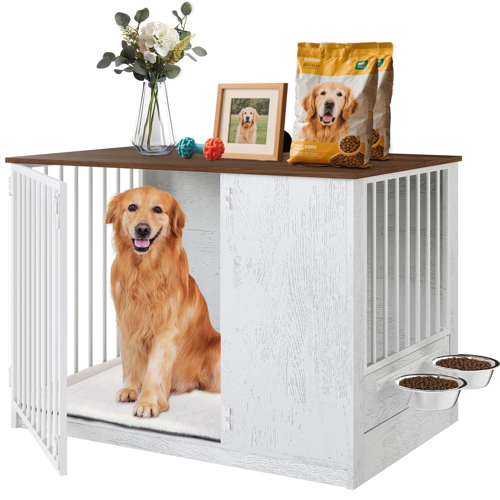 TBWIND dog crate furniture exterior view shows durable white design for stylish living spaces.