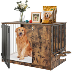 TBWIND dog crate furniture side table rustic brown provides stylish storage and a cozy dog nook.