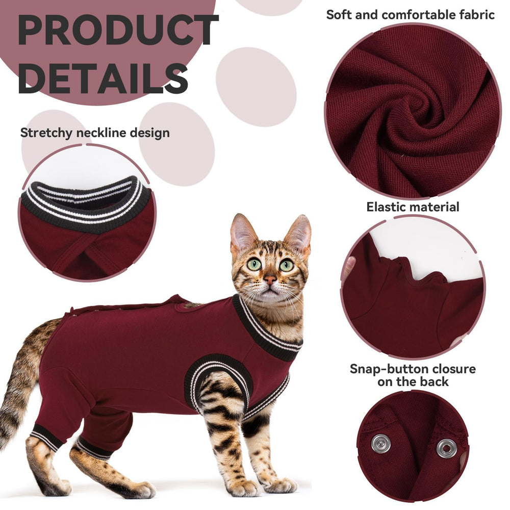 tchaque cat recovery suit snap-back design for simple wearing