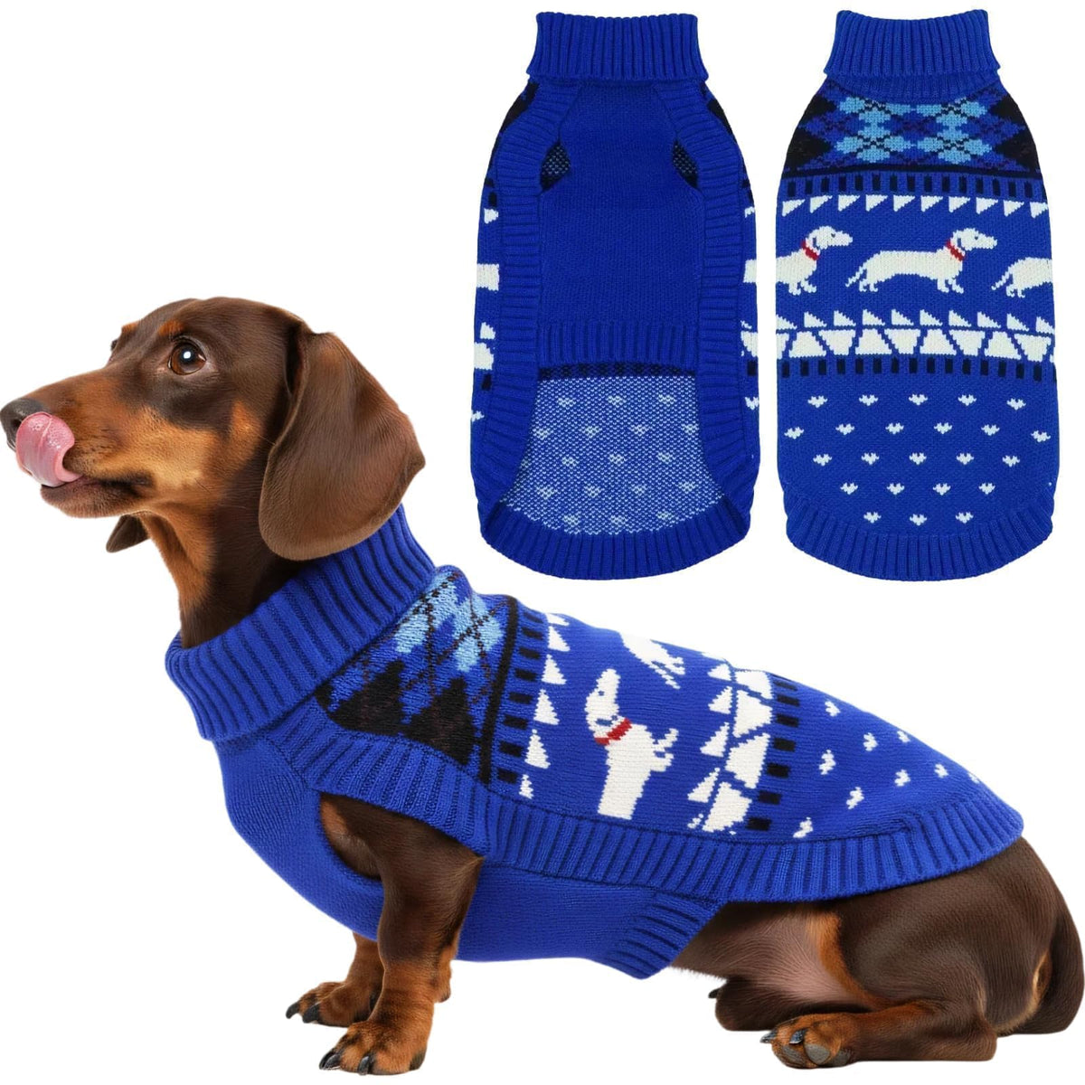 T'CHAQUE Christmas dachshund sweater with full-back fit keeps long bodies warm
