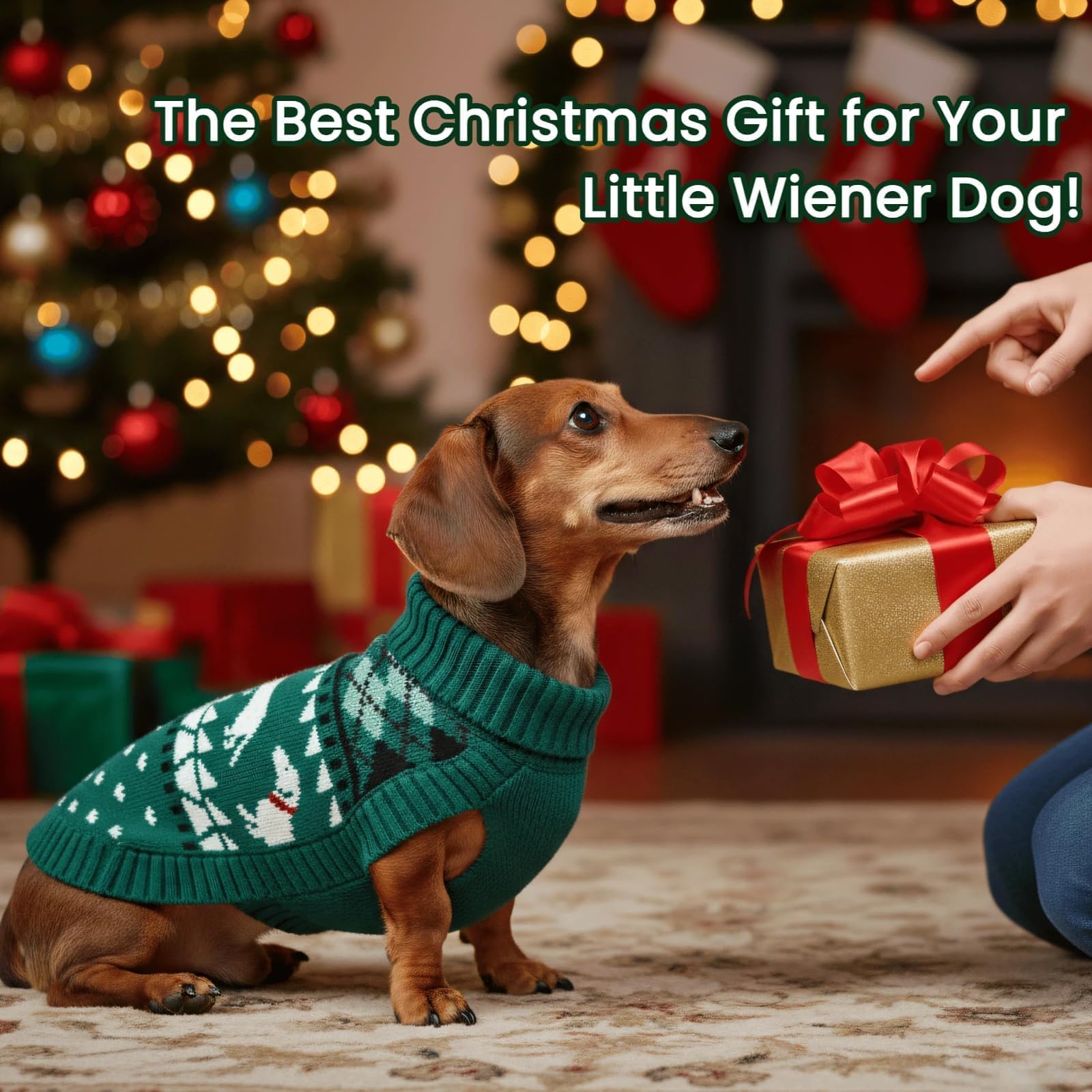 T'CHAQUE festive green sweater captures holiday-ready style