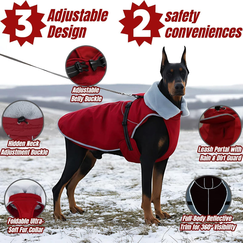 T'CHAQUE dog winter coat soft fur collar provides cozy warmth during cold walks