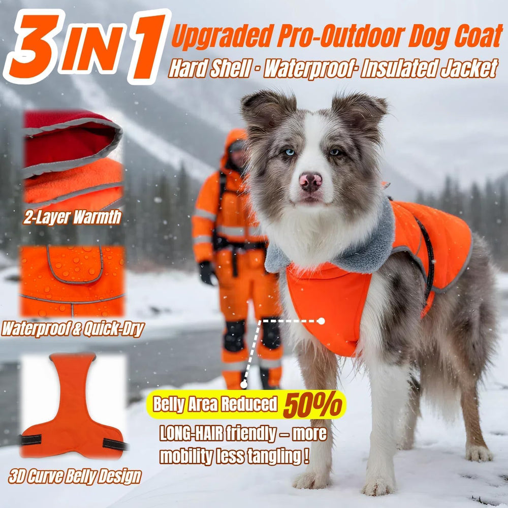 T'CHAQUE insulated dog winter jacket orange side view demonstrates lightweight warmth and freedom of movement.