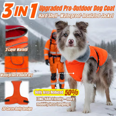 T'CHAQUE insulated dog winter jacket orange side view demonstrates lightweight warmth and freedom of movement.