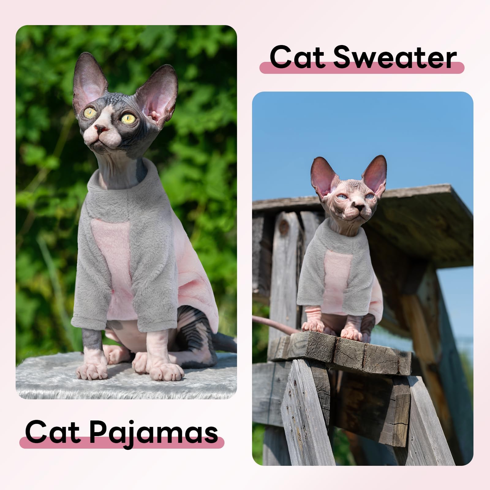 T'CHAQUE Sphynx loose-waist design supports comfortable lounging and litter box access.