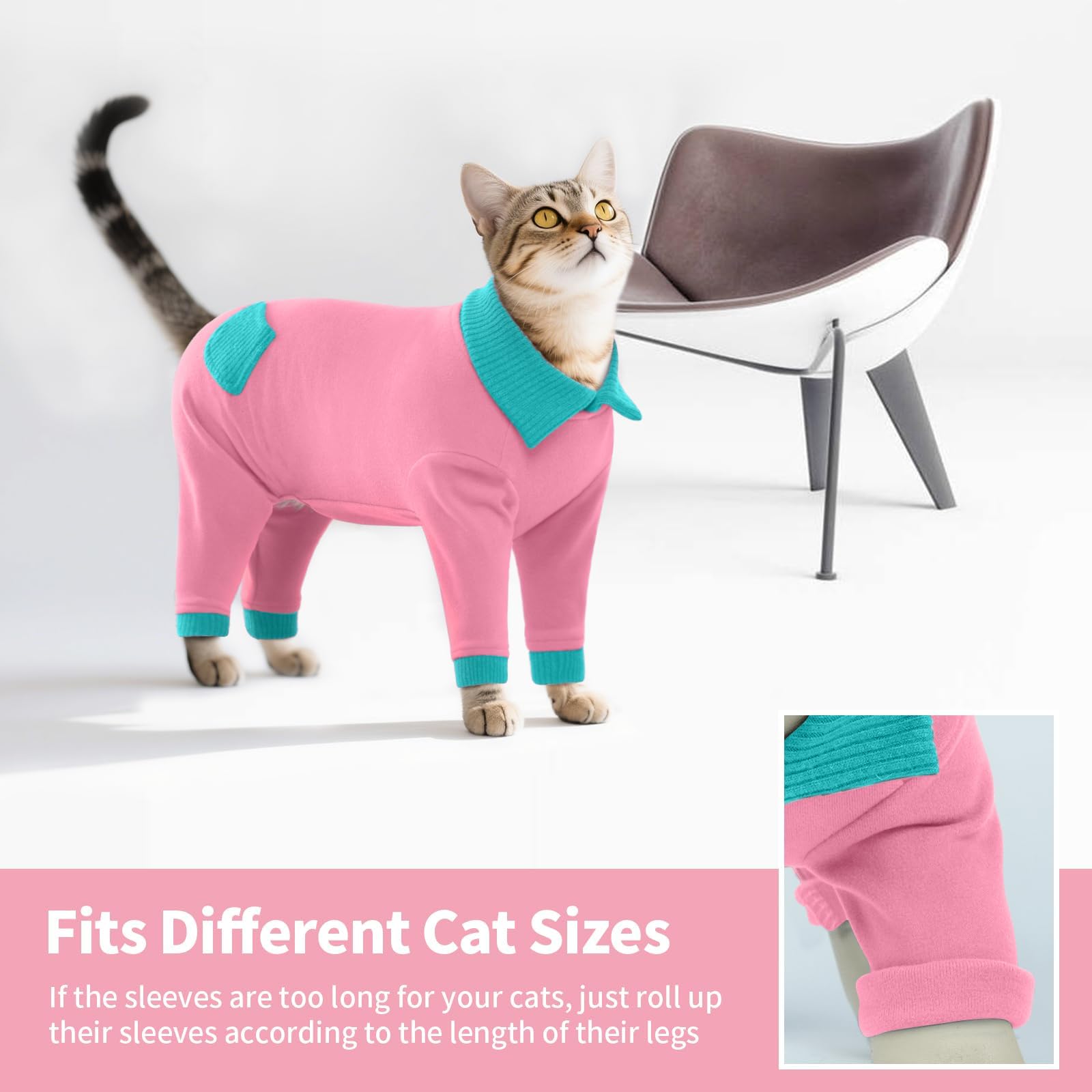 T'CHAQUE Sticky Hair Cat Clothes long sleeves cover fur and minimize mess