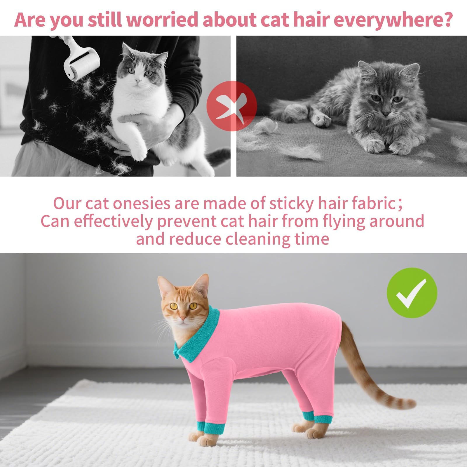 T'CHAQUE Sticky Hair Cat Clothes U-shaped collar eases bathroom breaks